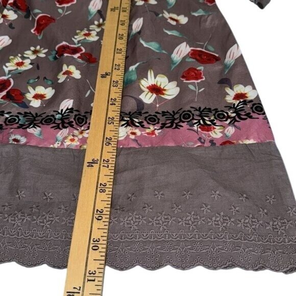 Floral Tunic Top With Buttons Long Sleeve Pink/Gray Boho Style Womens Size L - Picture 7 of 7